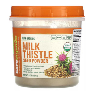 BareOrganics Raw Organic Milk Thistle Seed Powder for Healthy Liver Support 8Oz (227g)