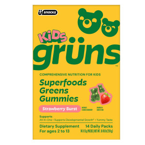 Gruns Cubs Kids Vitamins Low Sugar Superfood Greens Multivitamin Gummies Strawberry Burst Support Growth 14Ea