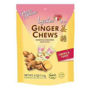 Prince of Peace Ginger Chews with Lychee Flavored Chewy and Tasty 4Oz (113g)