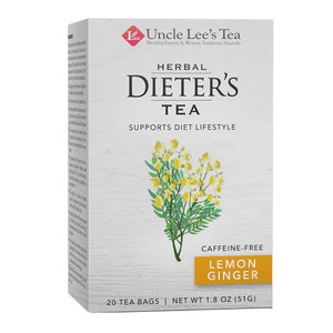 Uncle Lees Herbal Dieters Tea Lemon Ginger Senna Tea with Dandelion Root Caffeine Free Tea Bags 20Ea