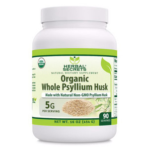 Herbal Secrets Organic Natural GMO Psyllium Husk Powder Supports Digestive and Weight Management 16Oz (454g)