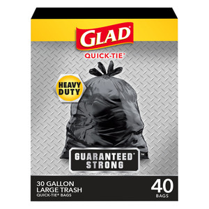 Glad 30 Gallon Quick Tie Large Trash Bags for Heavy Duty Trash Collection and Disposal 40Ea
