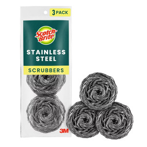 Scotch Brite Stainless Steel Scrub Pads for Pots Pans and Grills 3Ea