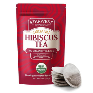 Starwest Botanicals Organic Hibiscus Tea Bags Caffeine Free 6.1Oz (175g) 100Ea