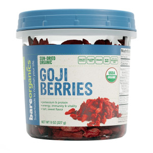 BareOrganics Organic Sun Dried Goji Berries for Immunity Energy and Vitality Support 8Oz (227g)