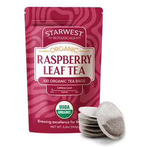 Starwest Botanicals Raspberry Leaf Organic Tea Bags Caffeine Free Infusion for Nourishing and Soothing Benefits 100Ea
