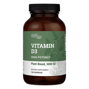 Earth Harmony Vitamin D3 High Potency Plant Based 5000IU Capsules Helps Maintain Positive Mood and Immune 120Ea