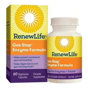 Renew Life Gas Stop Enzyme Formula Veg Capsules Relief for Gas and Bloating 60Ea