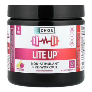 Zhou Nutrition Lite Up Non Stimulant Pre Workout Powder Berry Lemonade Flavor 3.73Oz (106g)