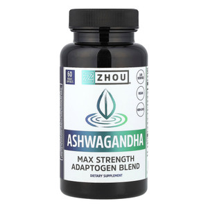 Zhou Nutrition Ashwagandha Max Strength Adaptogen Blend Veg Capsules Support Calm Energy 60Ea
