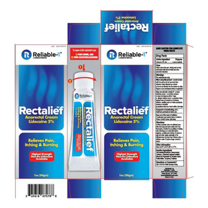 Reliable1 Rectalief Anorectal Cream Lidocaine 5 Percent Relives Pain Itching and Burning 1Oz (30ml)