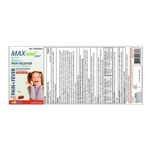 Max Relief Junior Childrens Acetaminophen Oral Suspension for Pain Reliever and Fever Reducer Cherry Flavor 4Oz (118ml)