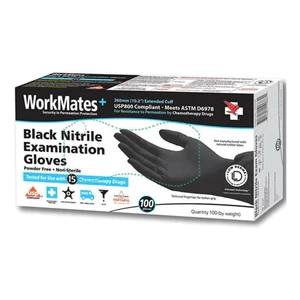 Workmates Nitrile Examination Gloves Black Medium Size 100Ea