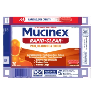 Mucinex Maximum Strength Rapid Plus Clear Acetaminophen 325mg Caplets Relieves Pain Headache and Cough 20Ea