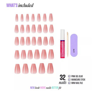 Kiss Core Color Nails Press On Jubilation Pink Coffin Medium Nails with Glue 32Ea