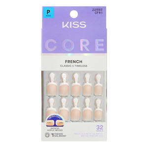 Kiss Core French Nails Press On Petite Size Squoval Shape Nails with Glue 32Ea