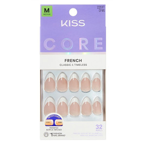 Kiss Core French Nails Press On Medium Curiosity Nails with Glue 32Ea