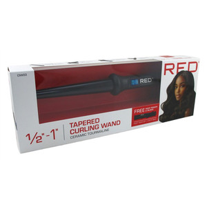 Kiss Red Curling Wand 0.5Inch to 1Inch Tapered with a Safety Tip Fast Heat Up 1Ea