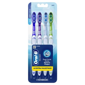 Oral B Dual Clean Soft Toothbrushes for Deep Cleaning and Plaque Removal 4Ea