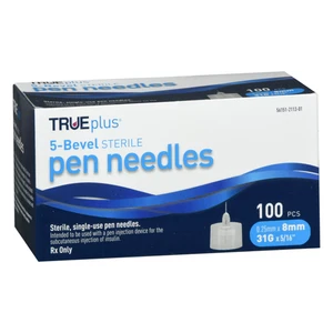 TRUEplus 5-Bevel Sterile Single Use Pen Needles 31Gx8mm 100Ea