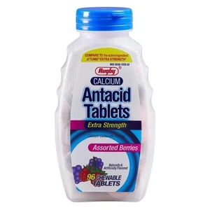 Rugby Extra Strength Calcium Antacid Chewable Tablets Assorted Berry Flavor 96Ea