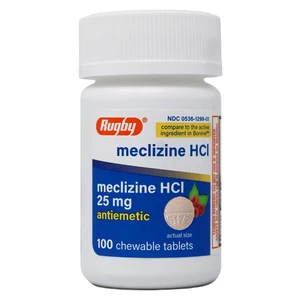 Rugby Meclizine 25 mg Chewable Tablets for Motion Sickness Relief 100Ea