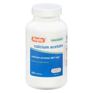 Rugby Calcium Acetate 667 mg Tablets for Phosphorus Reduction in End Stage Renal Disease 200Ea