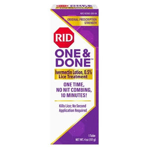 Rid One and Done Ivermectin Lotion 0.5 Percent Lice Treatment Kills Lice and Eggs 4Oz (117g)