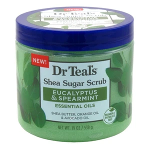 Dr Teals Shea Sugar Scrub Essential Oils Eucalyptus and Spearmint Jar Leaves Skin Soft and Moisturized 19Oz (538g)