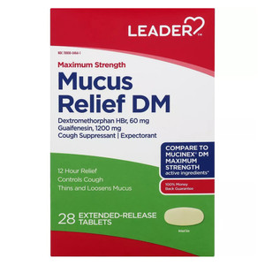 Leader Mucus Relief DM Tablets for Cough Suppression 28Ea