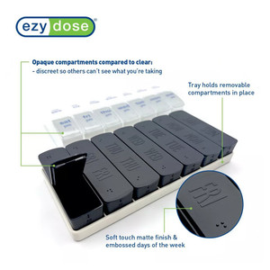 Ezy Dose Weekly AM-PM Matte Embossed Pill Organizer Medication Planner Black 1Ea