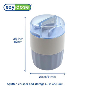 Ezy Dose 3-in-1 Pill Crusher Cutter with Built-In Storage Blue Color 1Ea