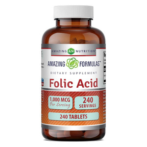 Amazing Formulas Folic Acid 1000mcg Dietary Supplement Tablets Support Cellular Growth 240Ea