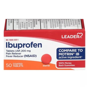 Leader Ibuprofen 200 mg Pain and Fever Relief Coated Tablets 50Ea