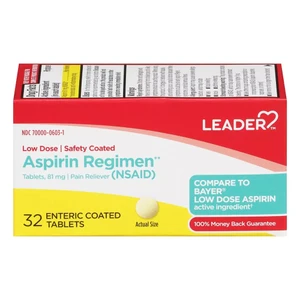 Leader Aspirin Regimen Low Dose 81 mg Tablets for Temporary Relief of Minor Aches and Pains 32Ea