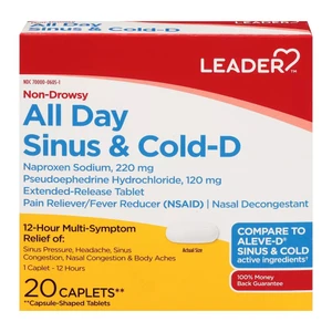 Leader Non Drowsy All Day Sinus and Cold D Caplets for Sinus and Cold Relief 20Ea