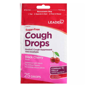 Leader Sugar Free Black Cherry Flavor Cough Drops 25Ea