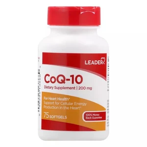 Leader CoEnzyme Q10 200 mg Softgels for Heart Health and Cellular Energy Support 75Ea
