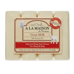A la Maison De Provence Goat Milk with Coconut Oil for Hand and Body Bar Soap 3.5Oz (100g), 4Ea