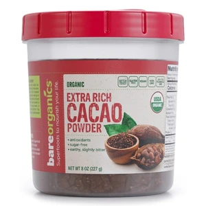 BareOrganics Organic Extra Rich Cacao Powder Superfoods Naturally Contains Antioxidants Chocolate Flavor 8Oz (227g)
