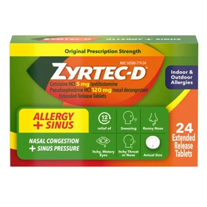 Zyrtec D Allergy and Congestion Relief Extended Release Tablets 24Ea