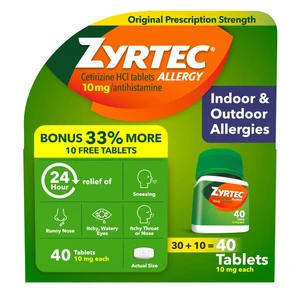 Zyrtec 24 Hour Allergy Relief Medicine 10 mg Tablets 40Ea