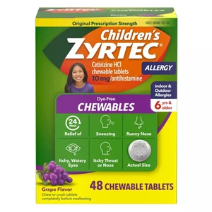 Zyrtec Childrens Allergy Relief Dye Free Chewable Tablets 48Ea