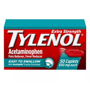Tylenol Extra Strength Acetaminophen 500 mg Easy to Swallow Caplets for Pain and Fever Relief 50Ea
