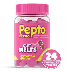Pepto Bismol Fast Melts Soft Chewable Tablets for Nausea Heartburn Indigestion Upset Stomach and Diarrhea Relief 24Ea