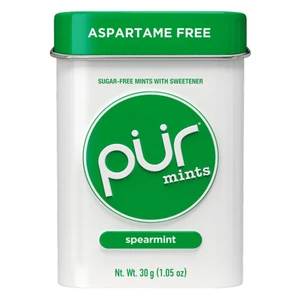 Pur Mints Spearmint Sugar Free Xylitol Mints Refreshing Minty Flavor 1.05Oz (30g), 30Ea