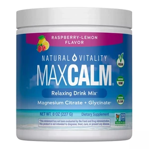 Natural Vitality MaxCalm Magnesium Supplement Powder Relaxing Drink Mix Raspberry Lemon Flavor 8Oz (227g)