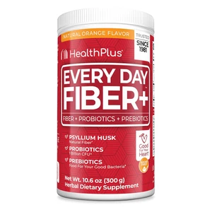 Health Plus Every Day Fiber Plus Powder with Psyllium Husk Probiotics Orange Flavor Support Healthy Digestion 10.6Oz (300g)