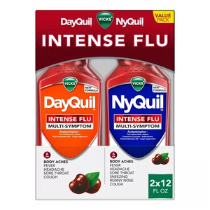 Vicks Dayquil and Nyquil- Intense Flu Relief Liquid Medicine Black Cherry Flavor 12Oz (354ml) 2Ea