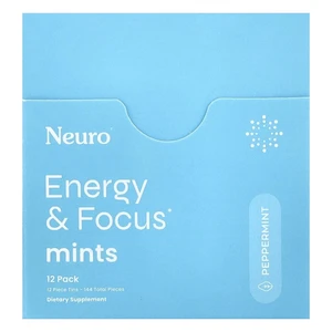 Neuro Energy and Focus Peppermint Mints Tins Dietary Supplement Refresh Your Mind and Body 12Ea, Pack of 12